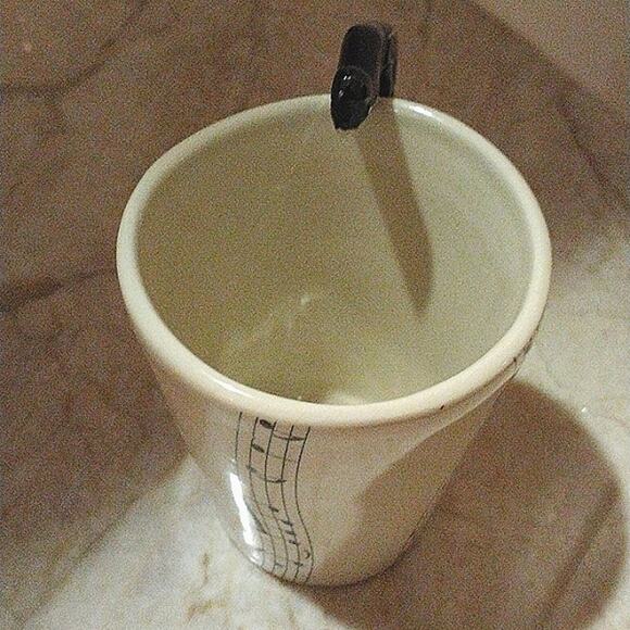 Black Electric Guitar COFFEE CUP Beige Mug Handle Rock Musician Music Ecclectic - Picture 3 of 6